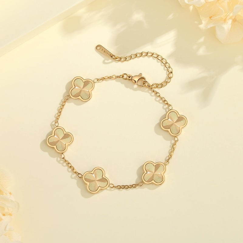 HAITTY 18K Gold Plated Clover Bracelet Set for Women White/Black/Gold/Silver/Green/Pink Adjustable Link Double-Sided Lucky Bracelets Trendy Bracelets Set Jewelry Gifts for Women Men - Image 3